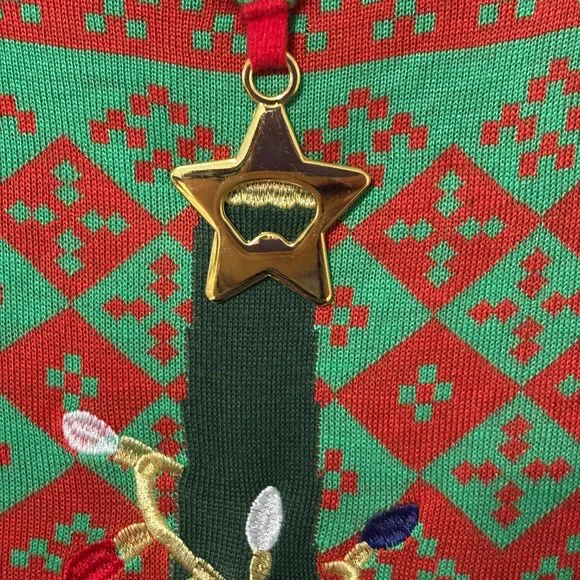 TIPSY ELVES Bottle Opener Ugly Christmas Sweater Men’s M Red Green Holiday - Picture 6 of 9